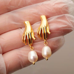 Abstract Hand Pearl Earrings