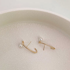 Minimalist Gold Cuff Pearl Earrings 925 Sterling Silver