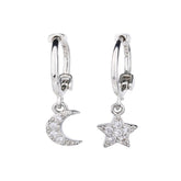 Moon Star Hoop Earrings 925 Sterling Silver