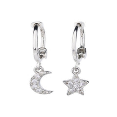 Moon Star Hoop Earrings 925 Sterling Silver