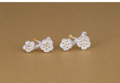 Delicate Sakura Stud Earrings - Sterling Silver Cherry Blossom Design
