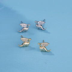 Pterodactyl Dragon Stud Earrings - Sterling Silver with 14k Gold Plating