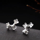 Sakura Sterling Silver Earrings - Delicate Cherry Blossom Flower Branch Studs