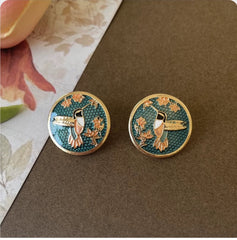 Hand-Painted Hummingbird Enamel Earrings - Real Gold Plated with Sterling Silver Posts