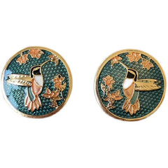 Hand-Painted Hummingbird Enamel Earrings - Real Gold Plated with Sterling Silver Posts