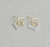 Stud earrings, Sterling Silver, 14k Gold Plated, Cute, Square, Round, Dangle Earrings, Drop Earrings