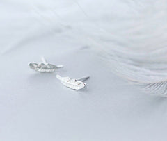 Tiny feathers earrings, Studs, Sterling Silver, Gifts for kids, Cutest.