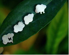 Tiny clouds earrings, Weather earrings, Moody, Studs, Sterling Silver, Mismatched earrings, Cloudy, Sun, Flash, Sold by single.