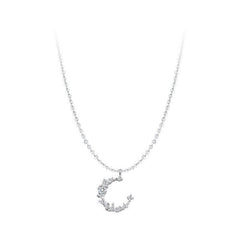 Silver Crystal Moon Necklace