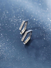 Sterling Silver Pentagon Hoops, Diamonds, CZ, S925.