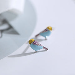 Tiny Bird Earrings| Studs| Enameled earrings| Sterling Silver| Gift for her| Cute|