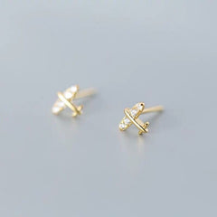 Tiny airplane Earrings| Helicopter Studs| Gold Studs| Crystal earrings| Jet earrings| Gold plane| Sterling Silver| Gifts for kids| Cutest