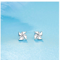 Windmill earrings | Pinwheel Studs| CZ| Sterling Silver| S925