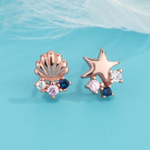Starfish earrings , Sea star studs, Seashells, Scallops, Rose gold studs, Sterling Silver, Sapphire, S925, Dainty, Gift for her