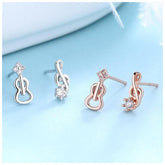 Violin and Clef Earrings| Cello Studs| Crystal earrings| Guitar | Sterling Silver| Mismatched earrings| Gifts for musicians | Cutest