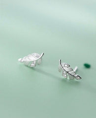 Tiny leaf earrings| Feather studs| Polished| Studs| Sterling Silver| Rose gold