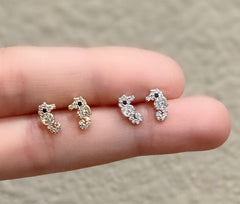 Tiny seahorse stud earrings , Sterling Silver, Cute, Ocean, Sea animals, Best gift