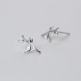 Tiny bird and branch leaf earrings, Studs, Sterling Silver, Gifts for kids, Cutest.