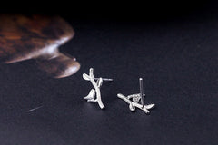 Tiny bird and branch leaf earrings, Studs, Sterling Silver, Gifts for kids, Cutest.