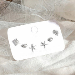 Set of 3 pairs, Starfish earrings , Seashells studs, Conch earrings, Scallops, Sterling Silver, S925, Dainty, Gift for her