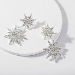 Starburst Dangle Earrings, Eight-pointed star Earrings , Sterling Silver, Cute, Gold, Starry Night