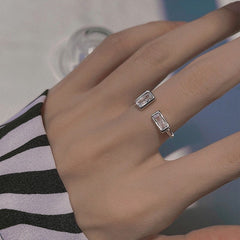 Rectangle Ring| Adjustable Ring| S925| Emerald cut| Geometric ring| Minimalist