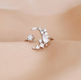 Sterling Silver Moon Star Ring| Adjustable Ring| S925| Diamond moon| Romantic| Best gift |Galaxy