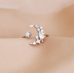 Sterling Silver Moon Star Ring| Adjustable Ring| S925| Diamond moon| Romantic| Best gift |Galaxy