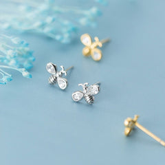 Tiny Bee Earrings, Bumblebee studs, Sterling Silver