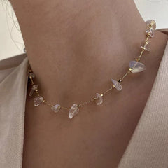 Tiny crystal necklace| Clear quartz necklace| Moonstone | Simple| Dainty| Gift for her