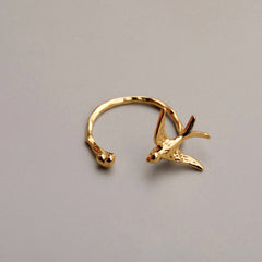 Swallow ring| Adjustable | Tiny gold heart | The happy prince | Delicate | Cute| Open Ring| Bird ring| Bulbul| Nightingale