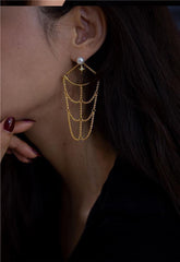 Pearl and Gold Chain Dangle Earrings