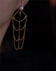 Pearl and Gold Chain Dangle Earrings