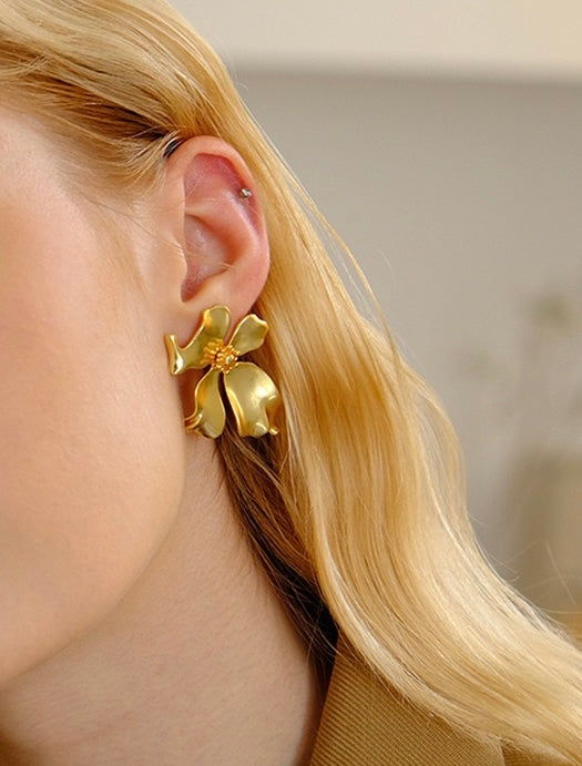 Gold Irises Statement Earrings