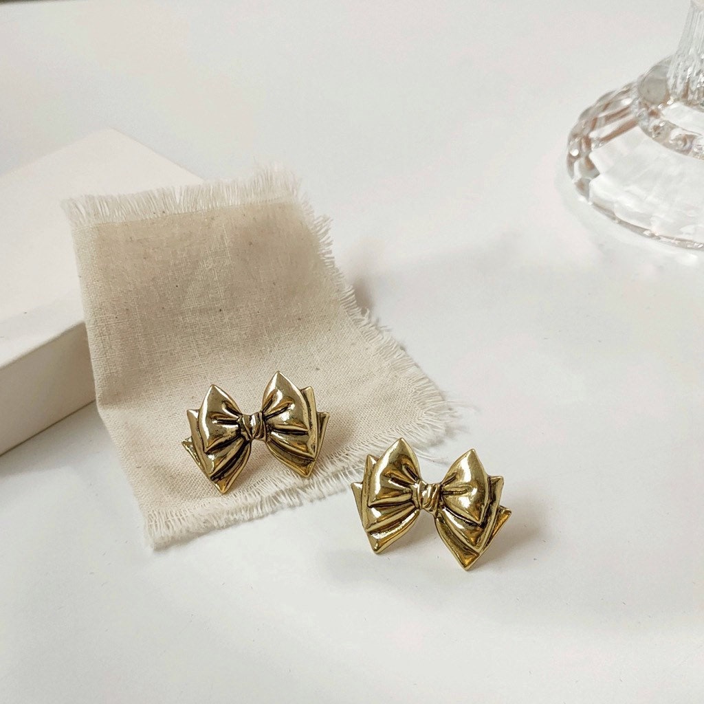 Gold Bow Stud Earrings