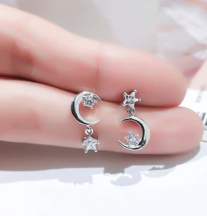 Moon Star Earrings 925 Sterling Silver