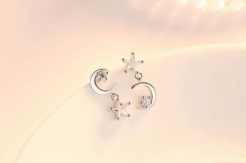 Moon Star Earrings 925 Sterling Silver