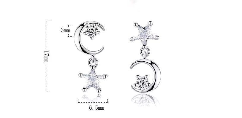 Moon Star Earrings 925 Sterling Silver