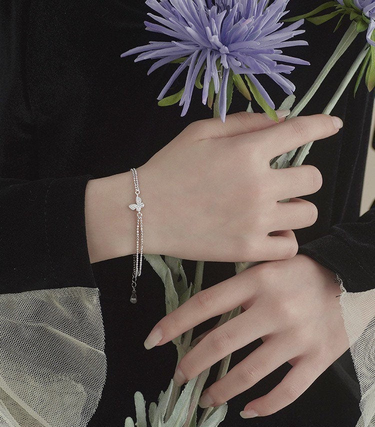 Dainty Crystal Layered Butterfly Bracelet
