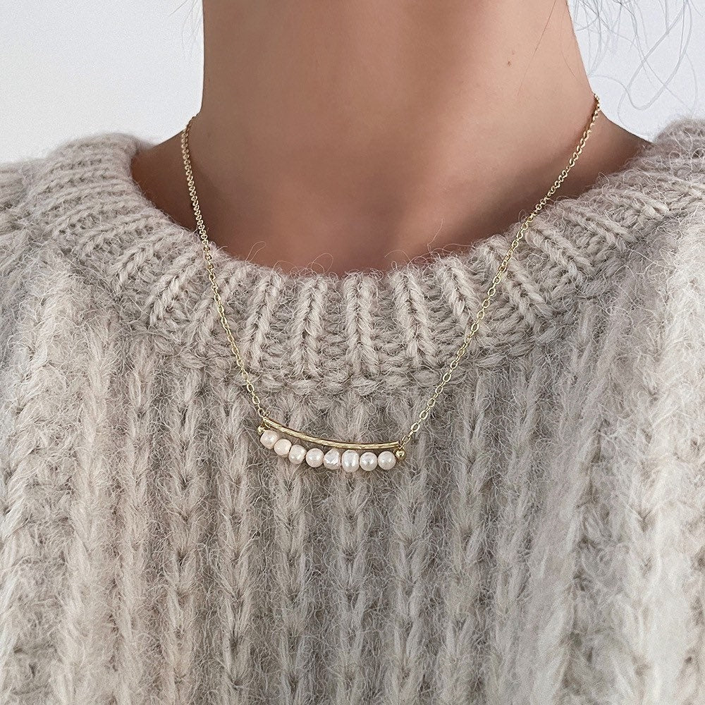 Gold Bar Freshwater Pearl Necklace