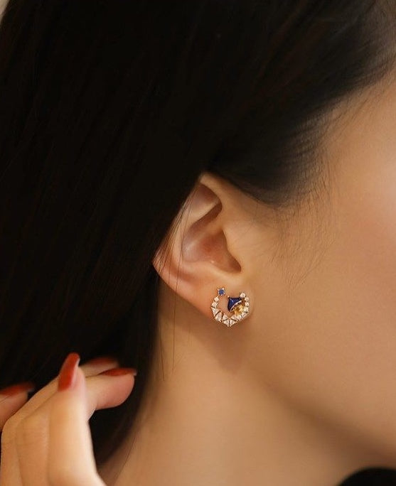 Enchanting Hurufiyya-Inspired Enameled Gemstone Ear Studs