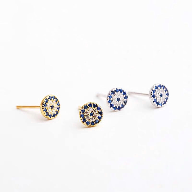 Evil eye earrings , Stud earrings, Sterling Silver, Cute, The third eye ring, The third eye earrings, Sapphire