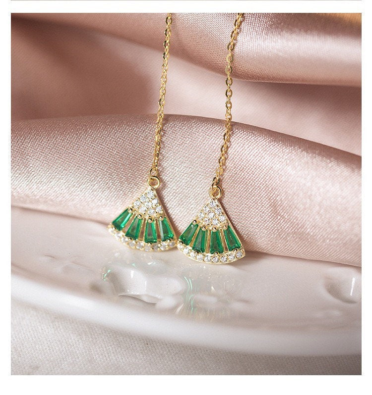 Emerald Fan Thread Earrings