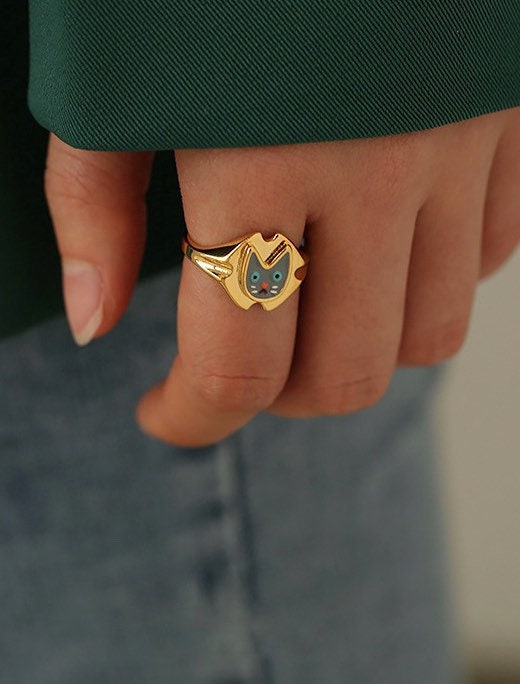 Cat Enamel Ring