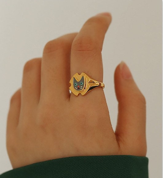 Cat Enamel Ring