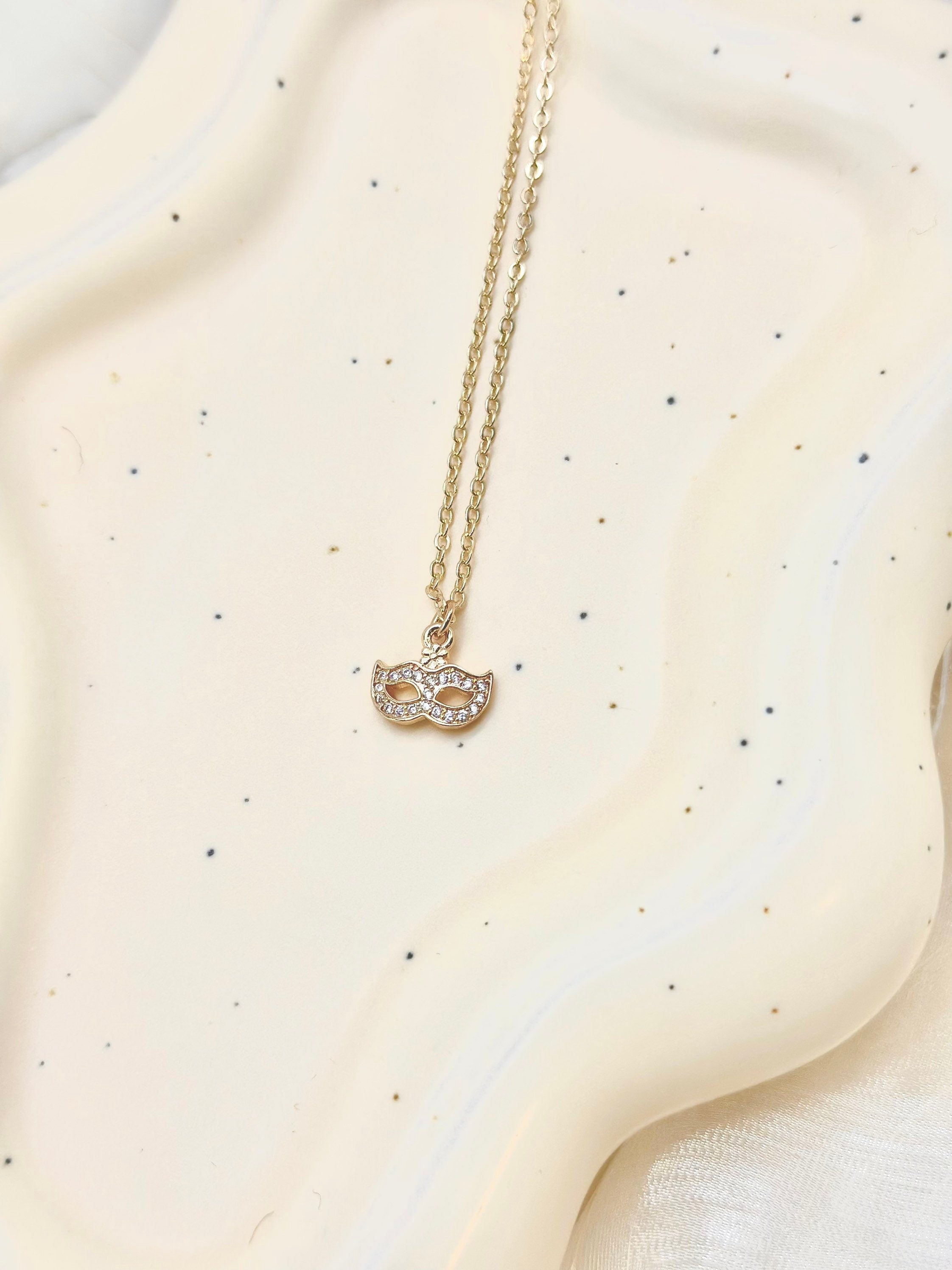 Gold Masquerade Necklace Mardi Gras Gold filled