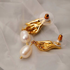 Abstract Hand Pearl Earrings