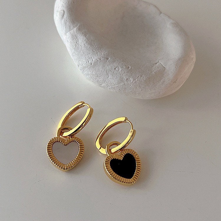 Yin Yang Heart Charm Hoops