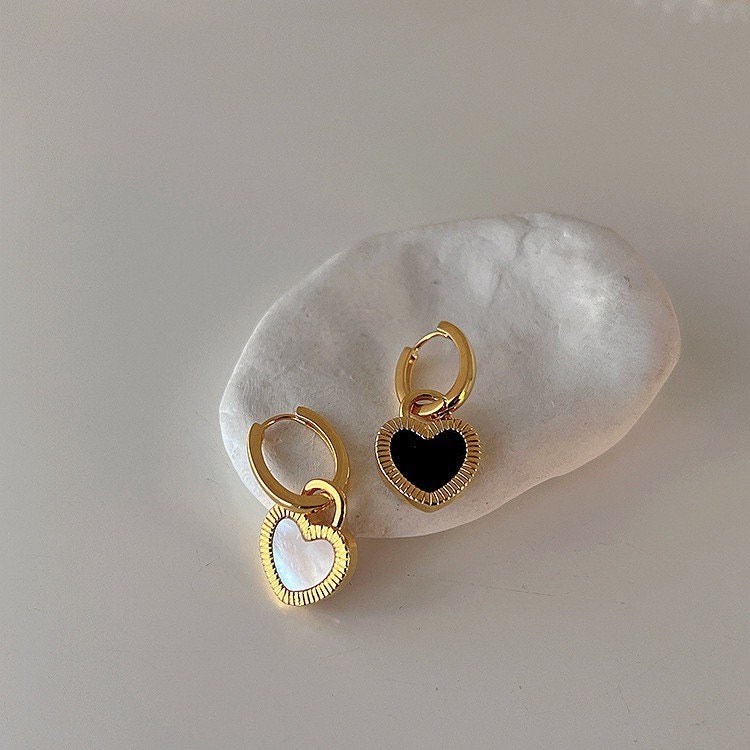 Yin Yang Heart Charm Hoops