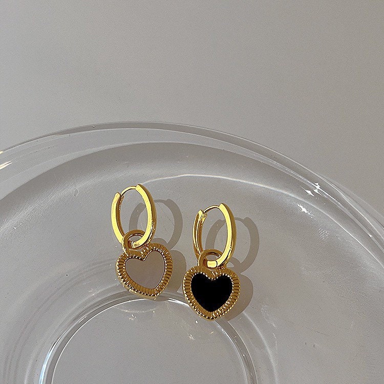 Yin Yang Heart Charm Hoops